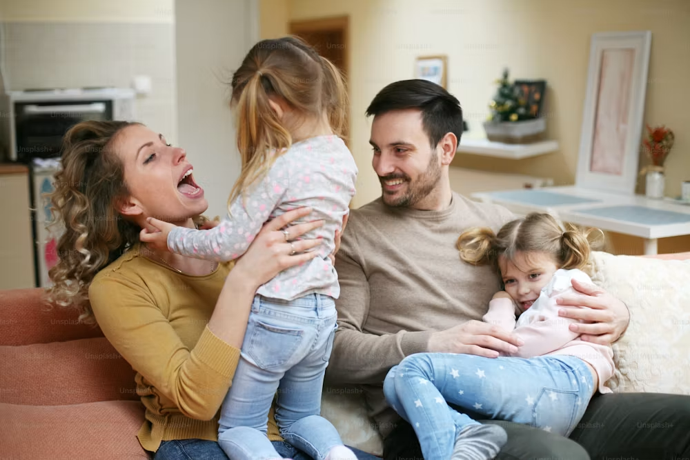 Parents discussing insurance planning